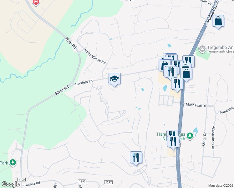 map of restaurants, bars, coffee shops, grocery stores, and more near 70 Sanders Road in Wilmington