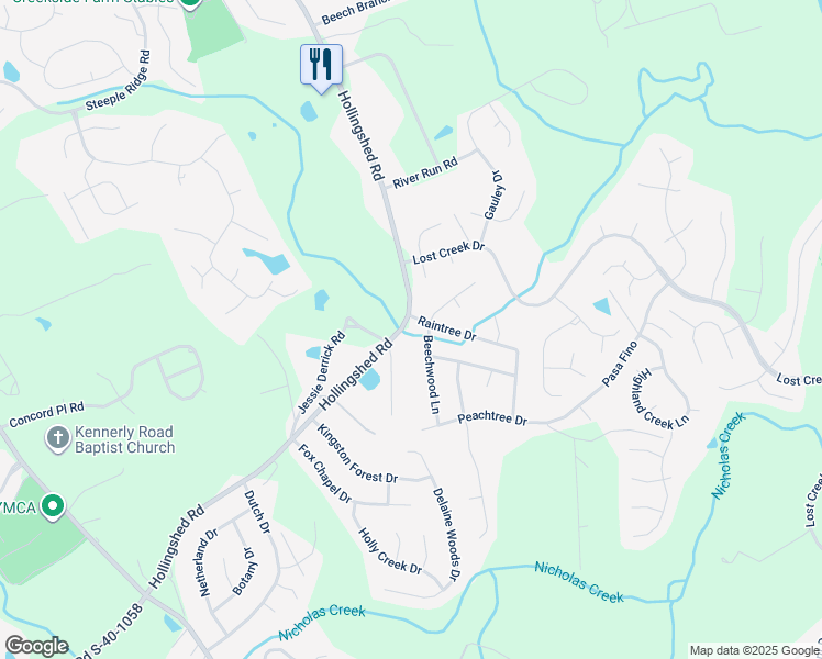 map of restaurants, bars, coffee shops, grocery stores, and more near 100 Raintree Drive in Irmo