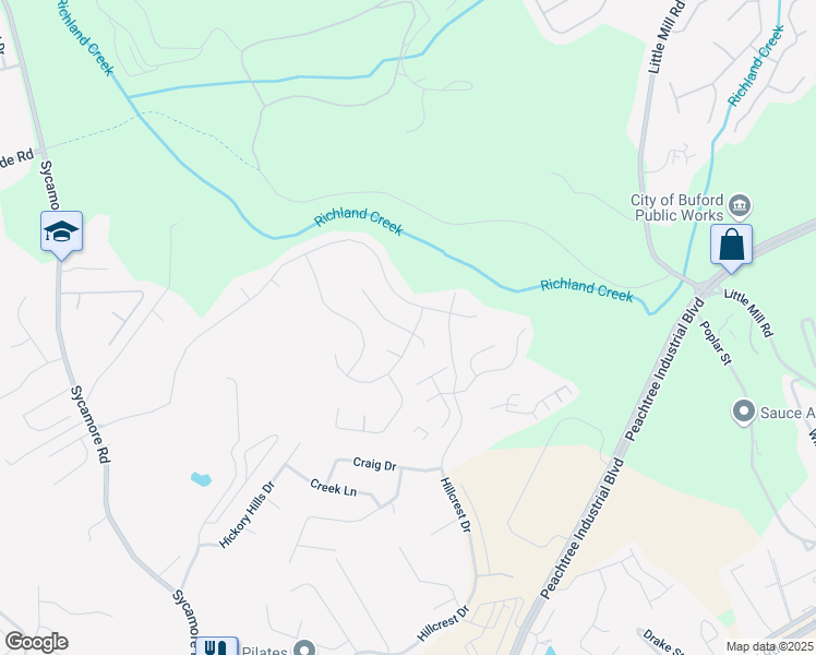 map of restaurants, bars, coffee shops, grocery stores, and more near 1560 Avalon Creek Road in Sugar Hill