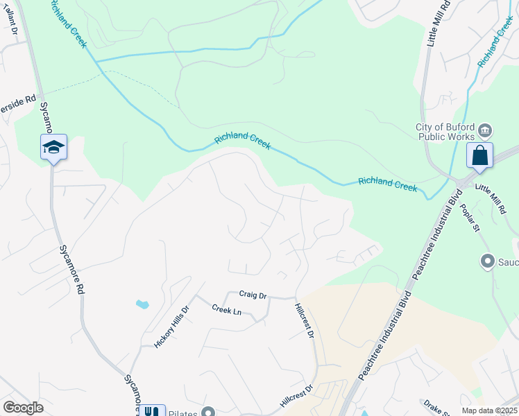 map of restaurants, bars, coffee shops, grocery stores, and more near 1547 Hedgeview Way in Sugar Hill