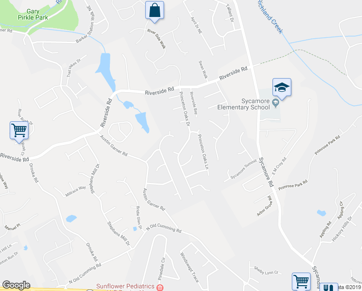 map of restaurants, bars, coffee shops, grocery stores, and more near 5590 Princeton Oaks Drive in Sugar Hill