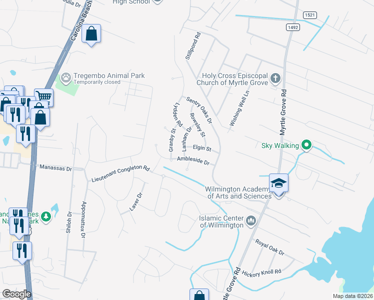 map of restaurants, bars, coffee shops, grocery stores, and more near 1400 Elgin Street in Wilmington