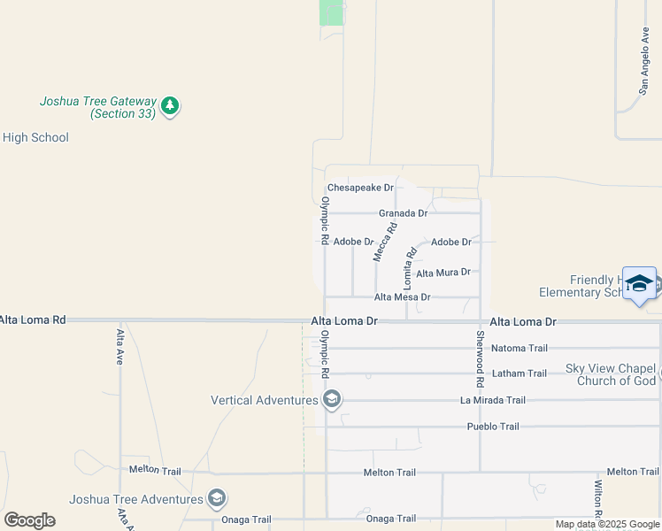 map of restaurants, bars, coffee shops, grocery stores, and more near 7199 Olympic Road in Joshua Tree