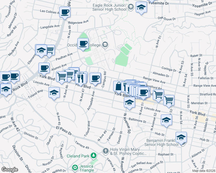 map of restaurants, bars, coffee shops, grocery stores, and more near 4812 York Boulevard in Los Angeles