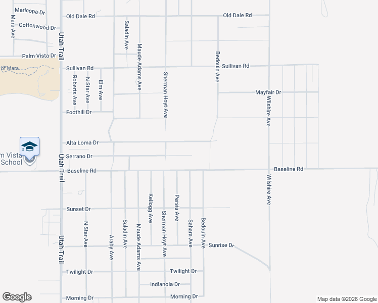 map of restaurants, bars, coffee shops, grocery stores, and more near 74994 Serrano Drive in Twentynine Palms