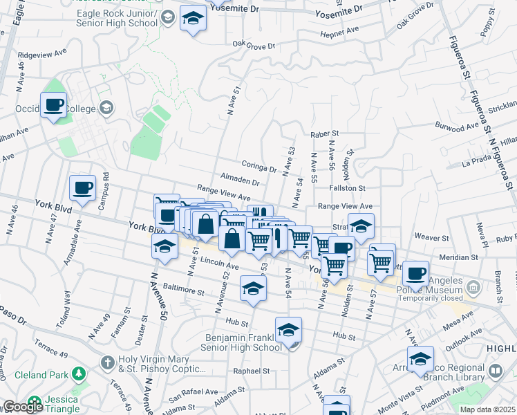 map of restaurants, bars, coffee shops, grocery stores, and more near 5220 Stratford Road in Los Angeles
