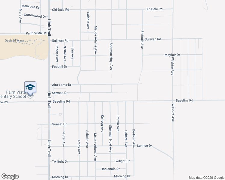 map of restaurants, bars, coffee shops, grocery stores, and more near 7227 Sherman Hoyt Avenue in Twentynine Palms