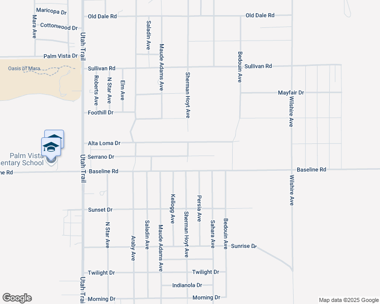 map of restaurants, bars, coffee shops, grocery stores, and more near 7227 Sherman Hoyt Avenue in Twentynine Palms