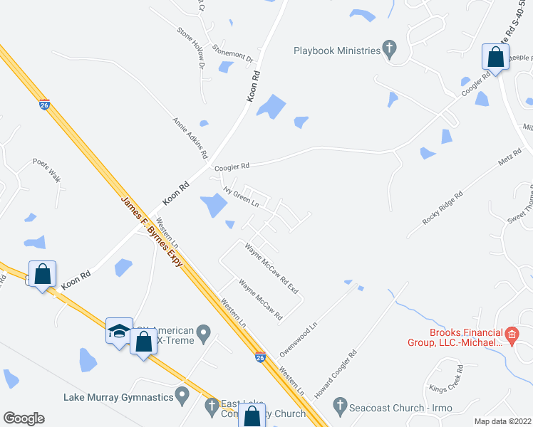 map of restaurants, bars, coffee shops, grocery stores, and more near 502 Ivy Green Lane in Irmo