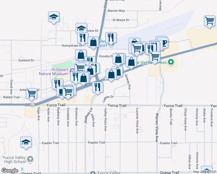 map of restaurants, bars, coffee shops, grocery stores, and more near 57335 Twentynine Palms Highway in Yucca Valley