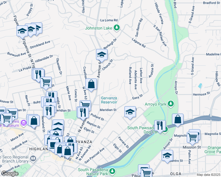map of restaurants, bars, coffee shops, grocery stores, and more near 900 Elder Court in Los Angeles