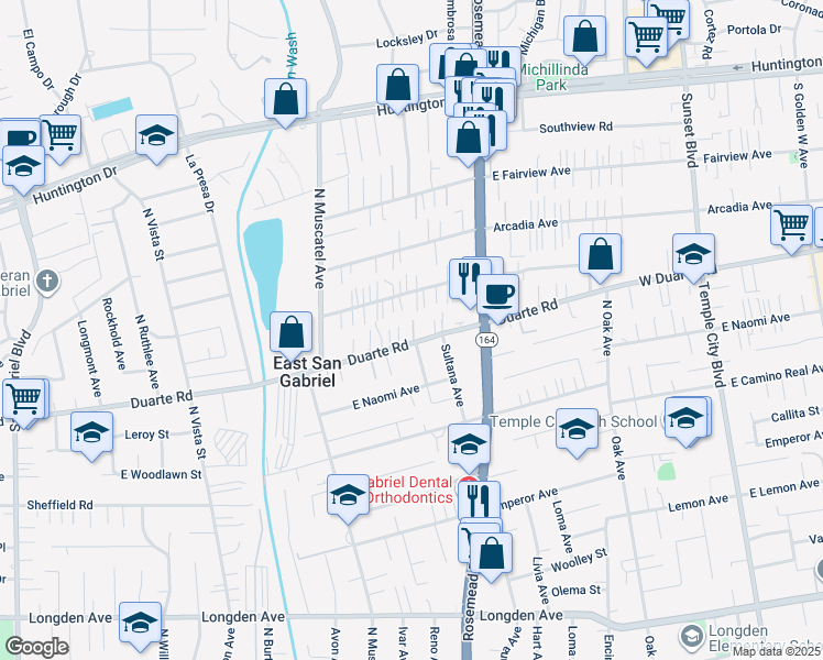 map of restaurants, bars, coffee shops, grocery stores, and more near 8862 East Greenwood Avenue in San Gabriel