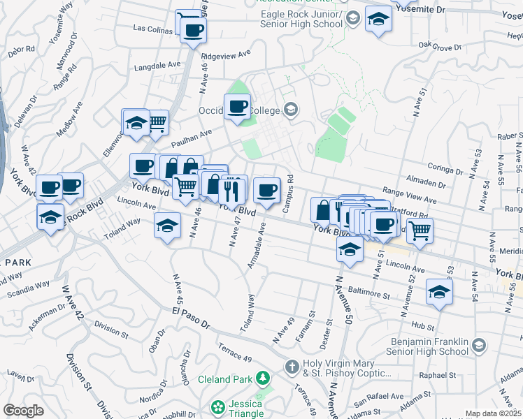 map of restaurants, bars, coffee shops, grocery stores, and more near 1433 Armadale Avenue in Los Angeles