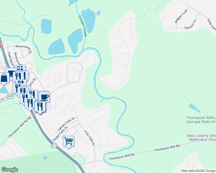 map of restaurants, bars, coffee shops, grocery stores, and more near 9057 Lexington Court in Braselton