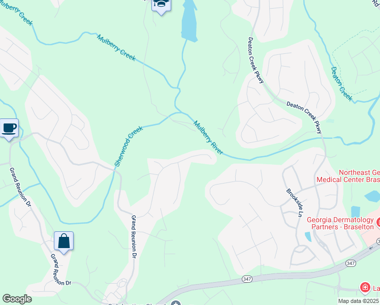 map of restaurants, bars, coffee shops, grocery stores, and more near 5939 Peacock Lane in Hoschton