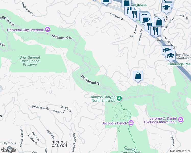map of restaurants, bars, coffee shops, grocery stores, and more near 7450 Palo Vista Drive in Los Angeles