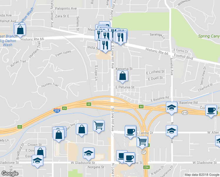 map of restaurants, bars, coffee shops, grocery stores, and more near 902 Cordelia Avenue in Glendora