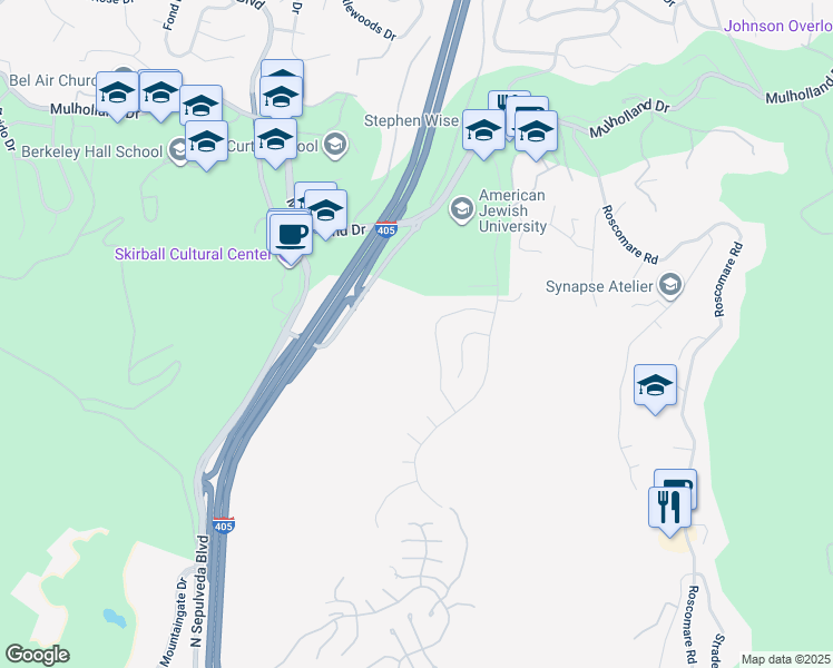 map of restaurants, bars, coffee shops, grocery stores, and more near 15541 Aqua Verde Drive in Los Angeles