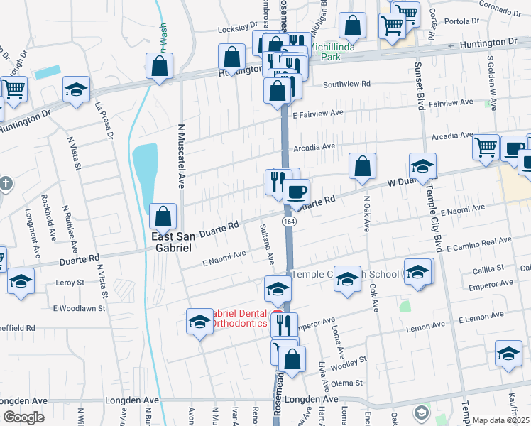 map of restaurants, bars, coffee shops, grocery stores, and more near 6925 Rosemead Boulevard in San Gabriel