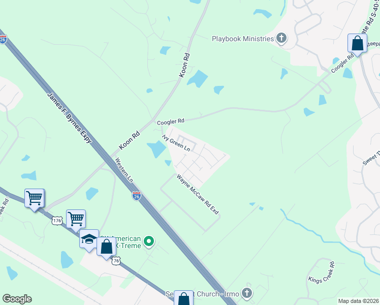 map of restaurants, bars, coffee shops, grocery stores, and more near 1032 Ivy Green Circle in Irmo