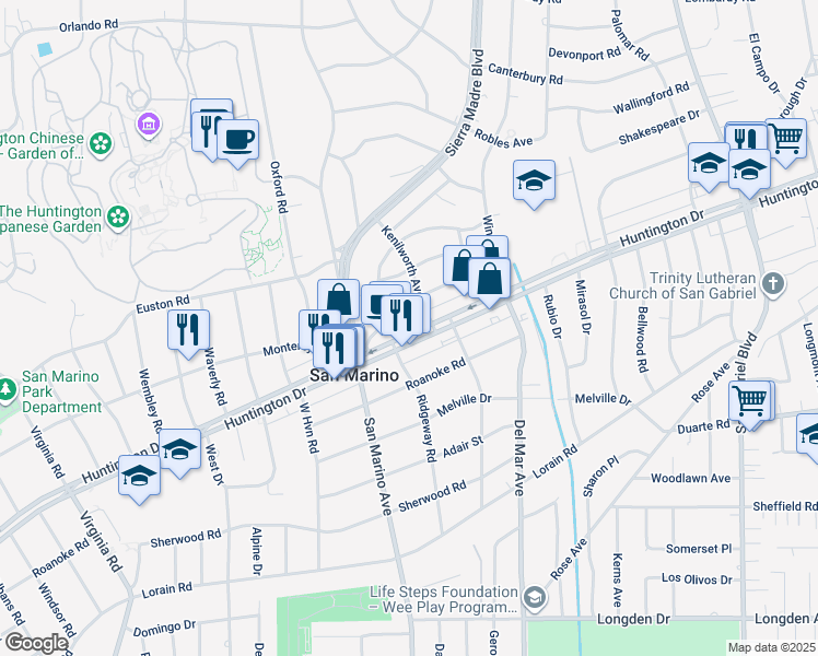 map of restaurants, bars, coffee shops, grocery stores, and more near 2364 Cumberland Road in San Marino