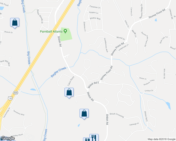 map of restaurants, bars, coffee shops, grocery stores, and more near 6145 Stansbury Summit in Alpharetta