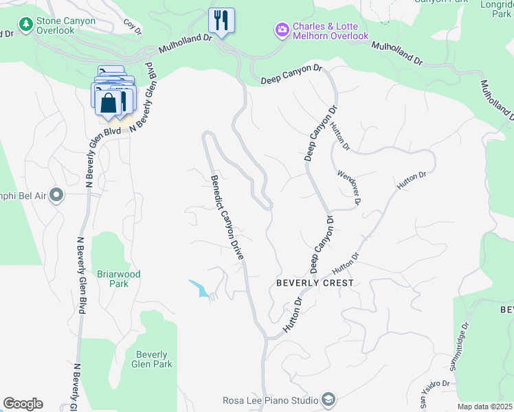 map of restaurants, bars, coffee shops, grocery stores, and more near 2901 Benedict Canyon Drive in Beverly Hills