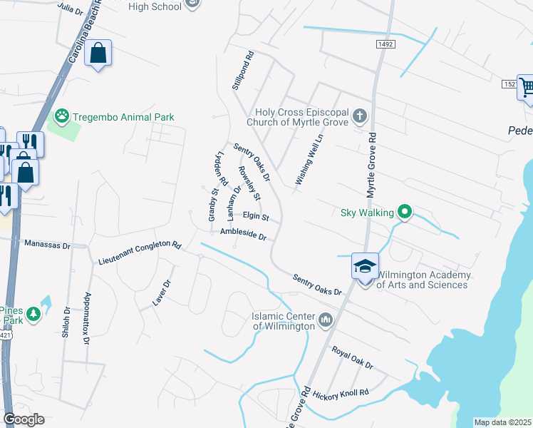 map of restaurants, bars, coffee shops, grocery stores, and more near 6249 Rowsley Street in Wilmington