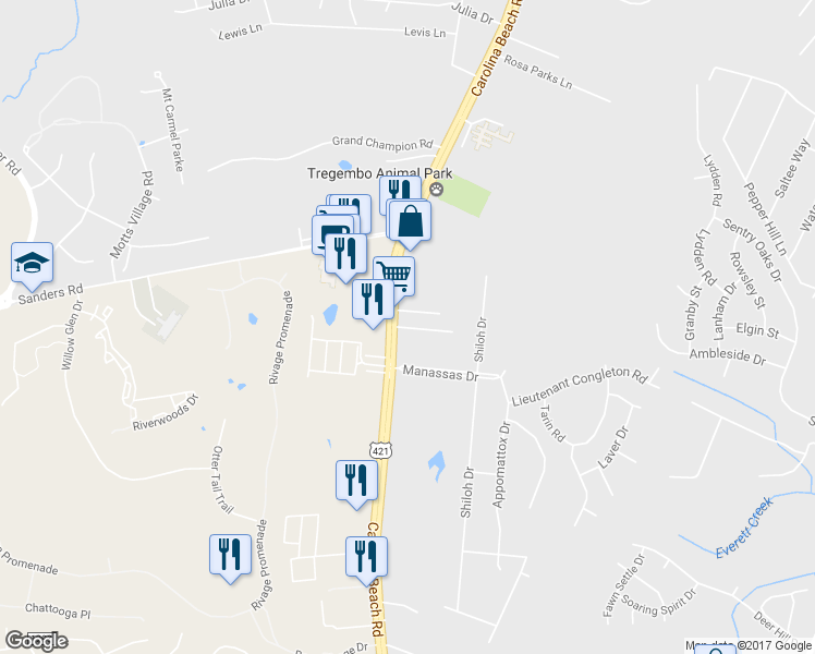 map of restaurants, bars, coffee shops, grocery stores, and more near 123 Christa Drive in Wilmington