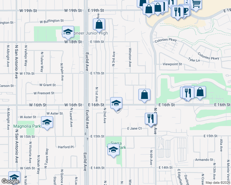 map of restaurants, bars, coffee shops, grocery stores, and more near 589 Monitor Court in Upland