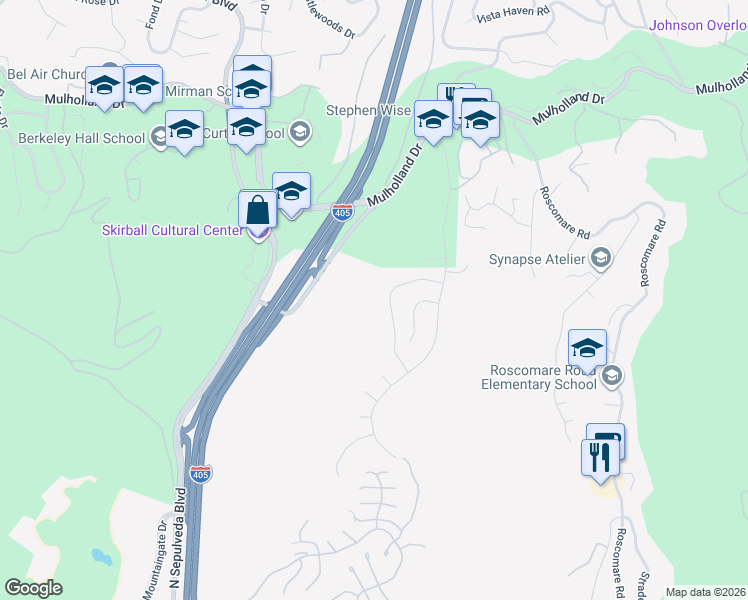 map of restaurants, bars, coffee shops, grocery stores, and more near 15541 Aqua Verde Drive in Los Angeles