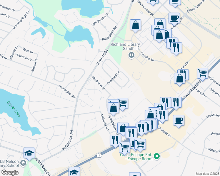 map of restaurants, bars, coffee shops, grocery stores, and more near 212 Westport Drive in Columbia