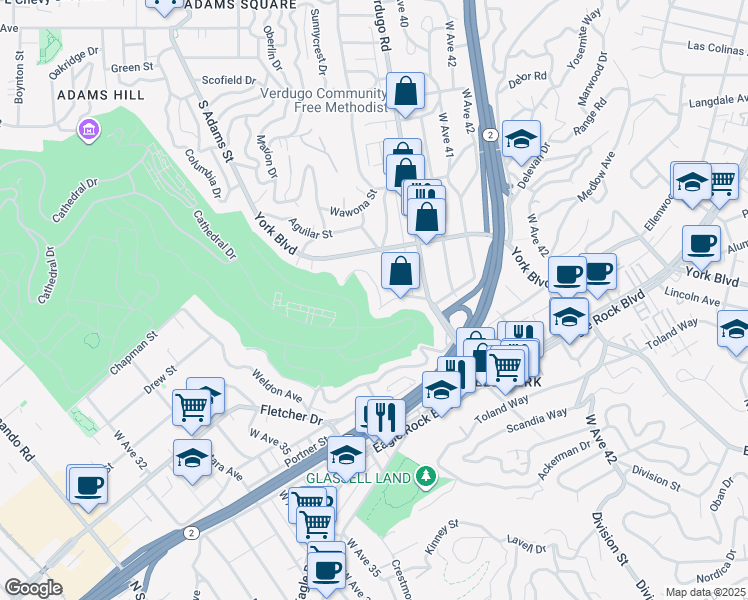map of restaurants, bars, coffee shops, grocery stores, and more near 3883 Filion Street in Los Angeles