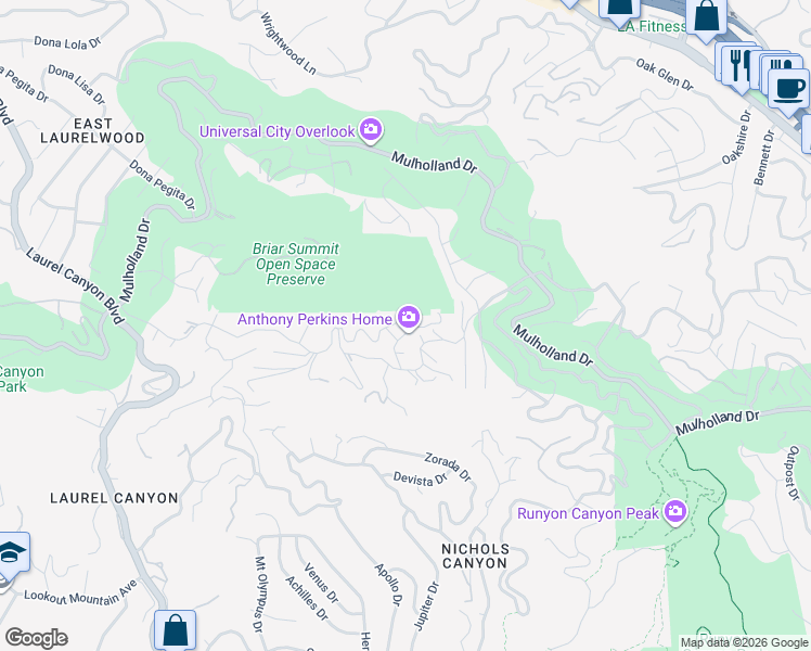 map of restaurants, bars, coffee shops, grocery stores, and more near 2861 Seattle Drive in Los Angeles