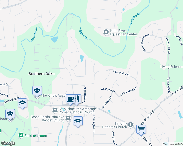 map of restaurants, bars, coffee shops, grocery stores, and more near 805 Hampton Court in Woodstock