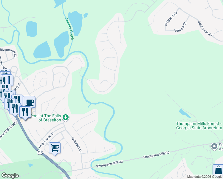 map of restaurants, bars, coffee shops, grocery stores, and more near 7271 Silk Tree Pointe in Braselton
