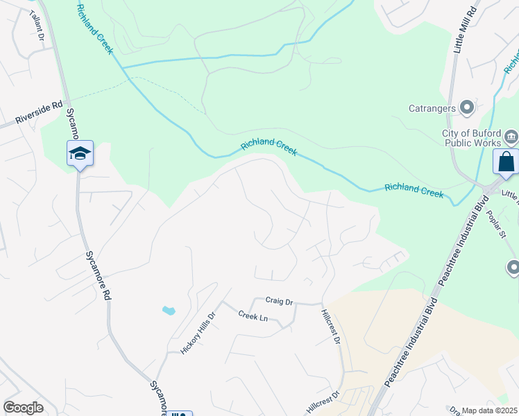 map of restaurants, bars, coffee shops, grocery stores, and more near 5136 Blossom Brook Drive in Sugar Hill