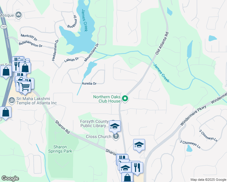 map of restaurants, bars, coffee shops, grocery stores, and more near 2660 Brentwood Estates Court in Cumming