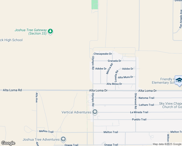 map of restaurants, bars, coffee shops, grocery stores, and more near 7160 Olympic Road in Joshua Tree