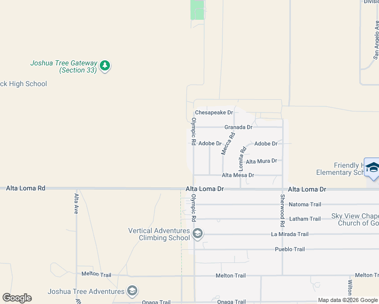 map of restaurants, bars, coffee shops, grocery stores, and more near 7160 Olympic Road in Joshua Tree
