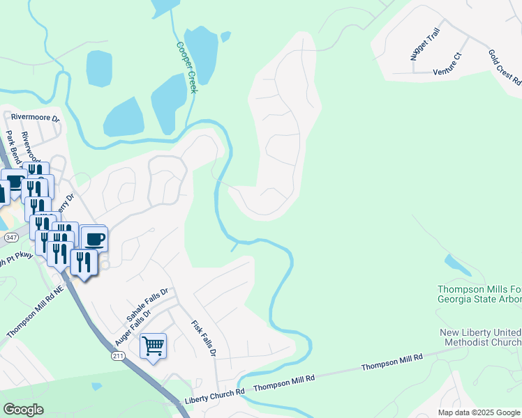 map of restaurants, bars, coffee shops, grocery stores, and more near 7161 Silk Tree Point in Braselton