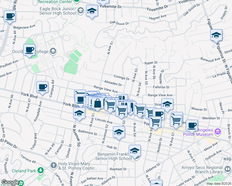 map of restaurants, bars, coffee shops, grocery stores, and more near 1688 North Avenue 52 in Los Angeles
