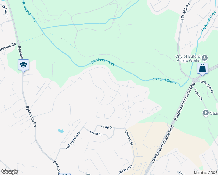 map of restaurants, bars, coffee shops, grocery stores, and more near Hedgeview Way in Sugar Hill