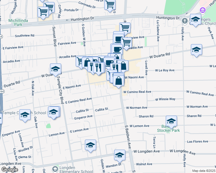 map of restaurants, bars, coffee shops, grocery stores, and more near 760 West Naomi Avenue in Arcadia