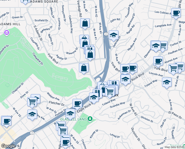 map of restaurants, bars, coffee shops, grocery stores, and more near 4007 Verdugo Road in Los Angeles
