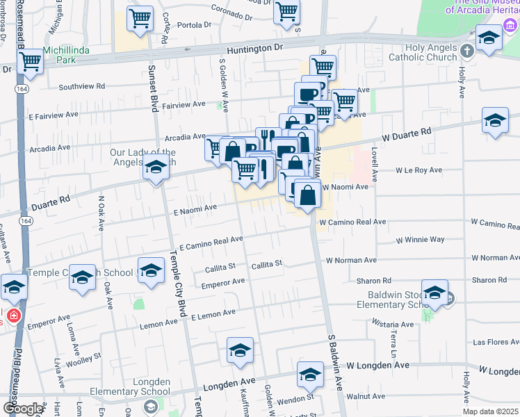 map of restaurants, bars, coffee shops, grocery stores, and more near 816 West Naomi Avenue in Arcadia