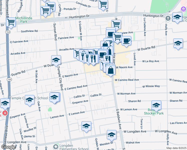 map of restaurants, bars, coffee shops, grocery stores, and more near 832 West Naomi Avenue in Arcadia