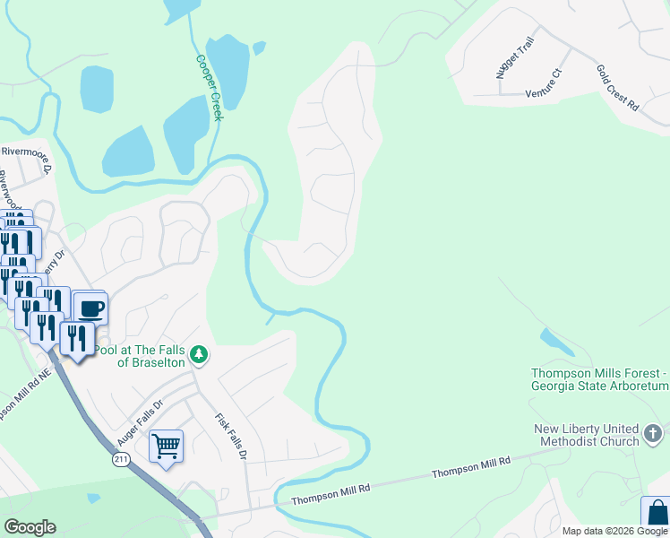 map of restaurants, bars, coffee shops, grocery stores, and more near 7271 Silk Tree Pointe in Braselton
