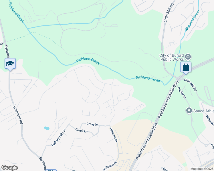 map of restaurants, bars, coffee shops, grocery stores, and more near 1891 Primrose Park Road in Sugar Hill