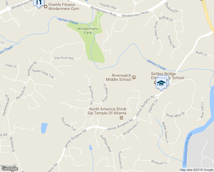 map of restaurants, bars, coffee shops, grocery stores, and more near 1680 Sugar Ridge Drive in Suwanee